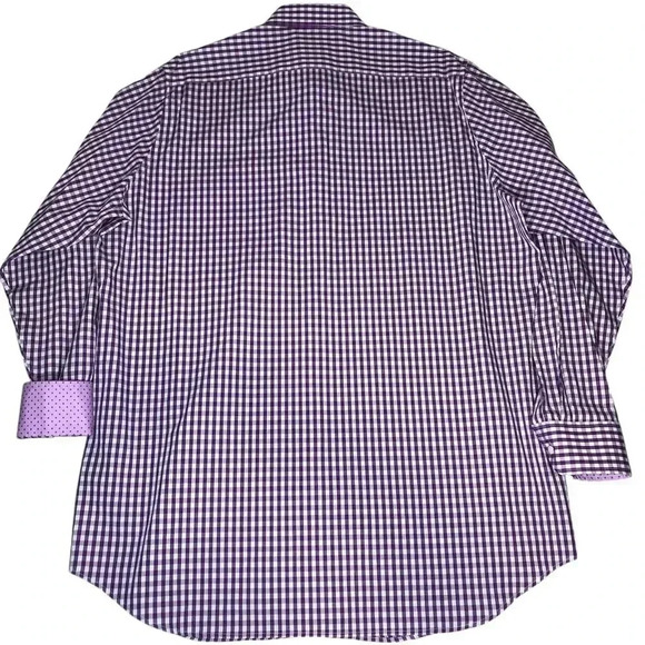 Taylorbyrd Purple Gingham Cotton Long Sleeve Dress Shirt - Picture 7 of 11